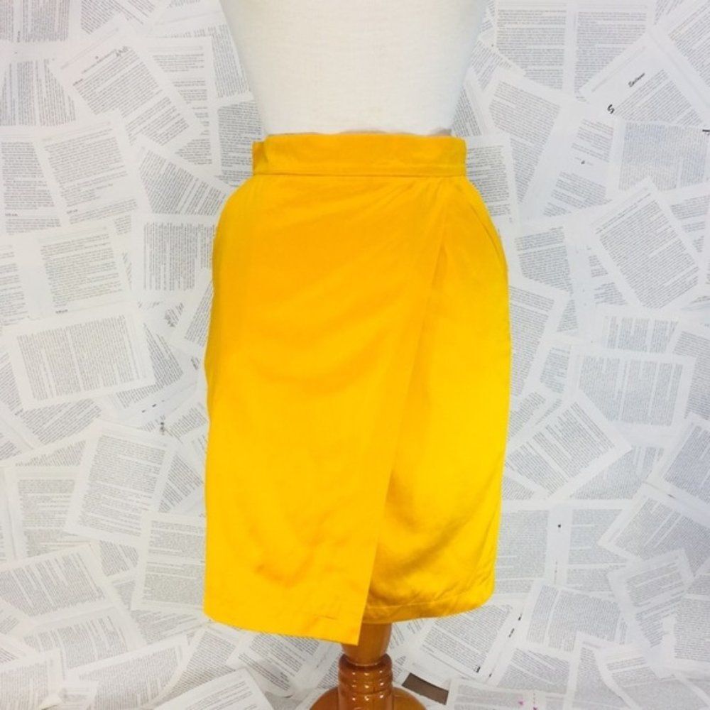 Escada Marigold Yellow Pencil Faux Wrap Skirt 34